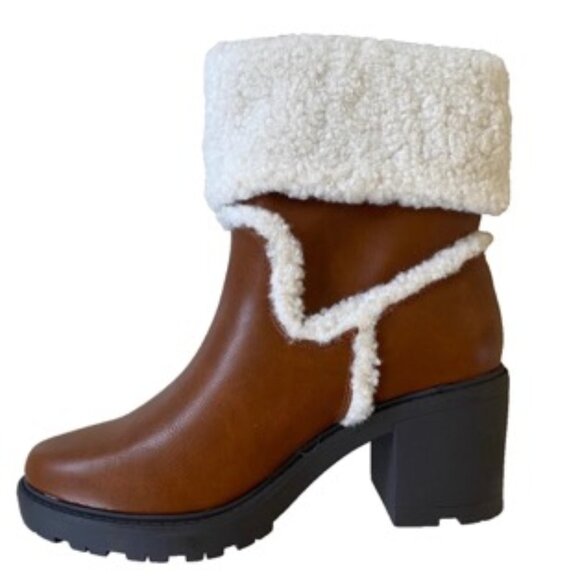 JustFab Ellie Trim Heeled Sherpa Lined Women's Boot Size 8 Tan/Brown New W/ Box - Picture 3 of 4